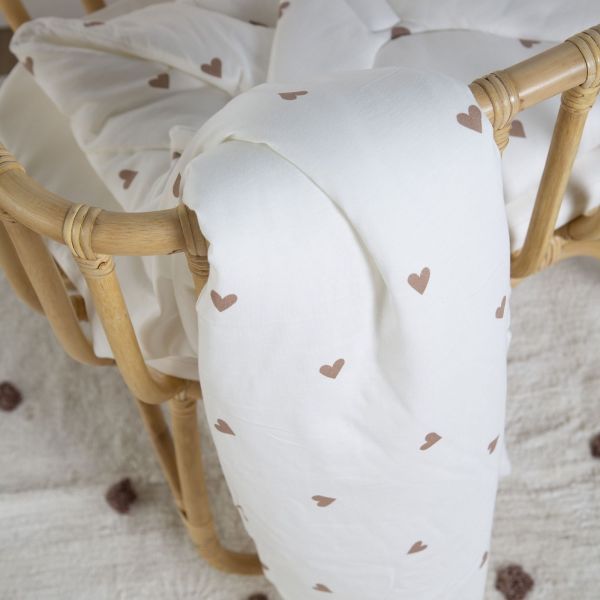 Transat pliable Eazy Relax Greige + Couverture 80x100 cm coeurs + Doudou ourson Teddy bouclette beige