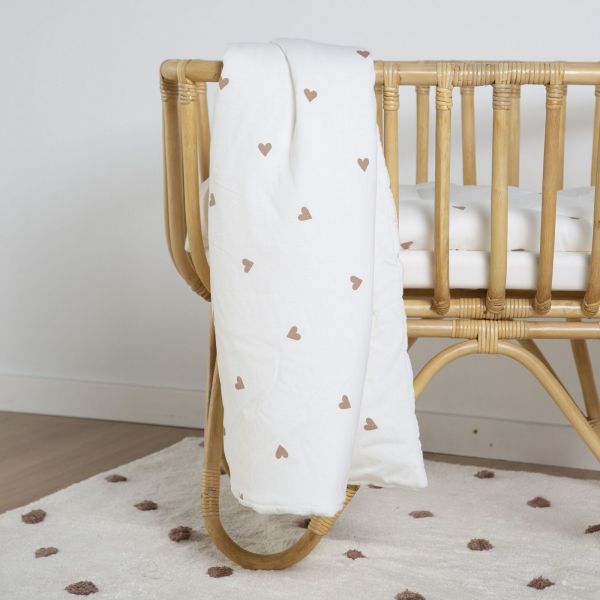 Transat pliable Eazy Relax Greige + Couverture 80x100 cm coeurs + Doudou ourson Teddy bouclette beige