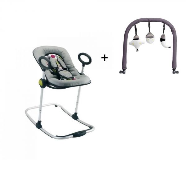 Transat bébé Up & Down Noir et gris Pois prune + Arche de jeux
