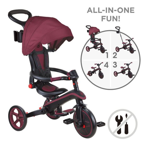 Tricycle explorer 4 en 1 évolutif et pliable Bordeaux