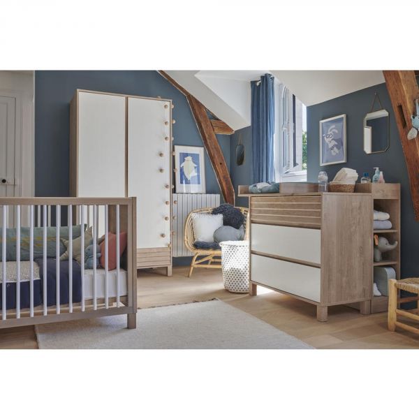 Chambre trio lit bébé évolutif 70x140 cm + commode + armoire Achille