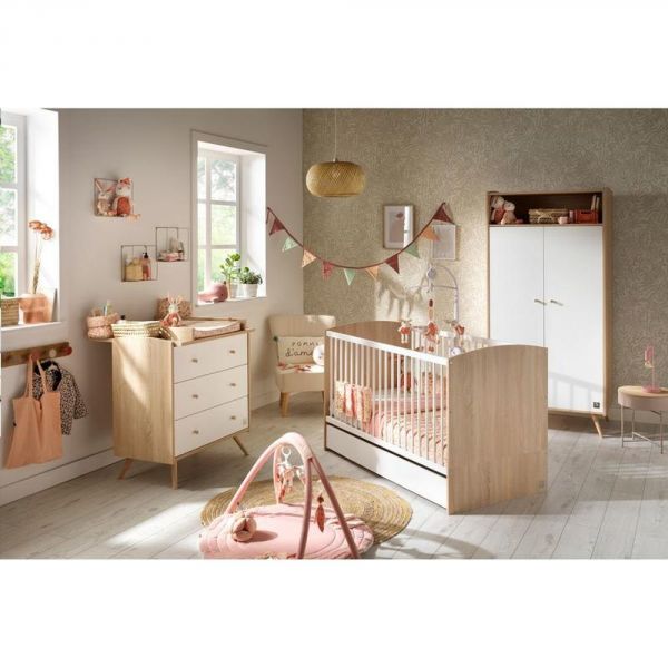 Chambre trio lit bébé Little Big Bed 70x140 + armoire + commode Access bois blanc