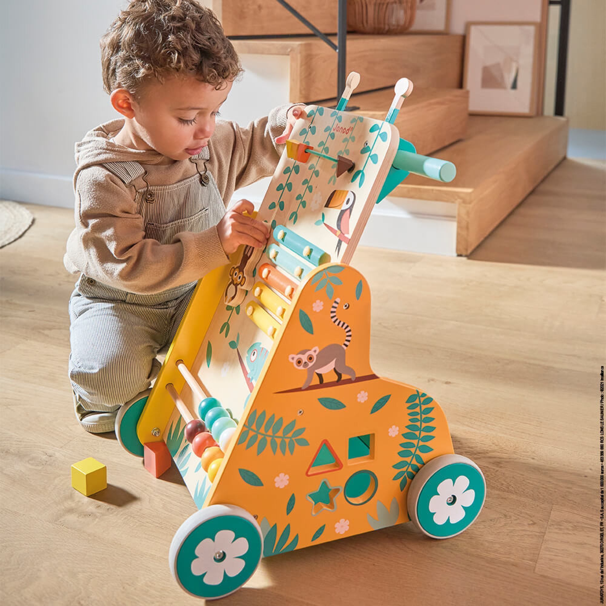 Trotteur Bébé En Bois Avec Chariot De Marche - Réglable En Hauteur, Anti-Bascule, Grand Rangement - Cadeau Anniversaire Ou Noël Pour Garçons Et Filles