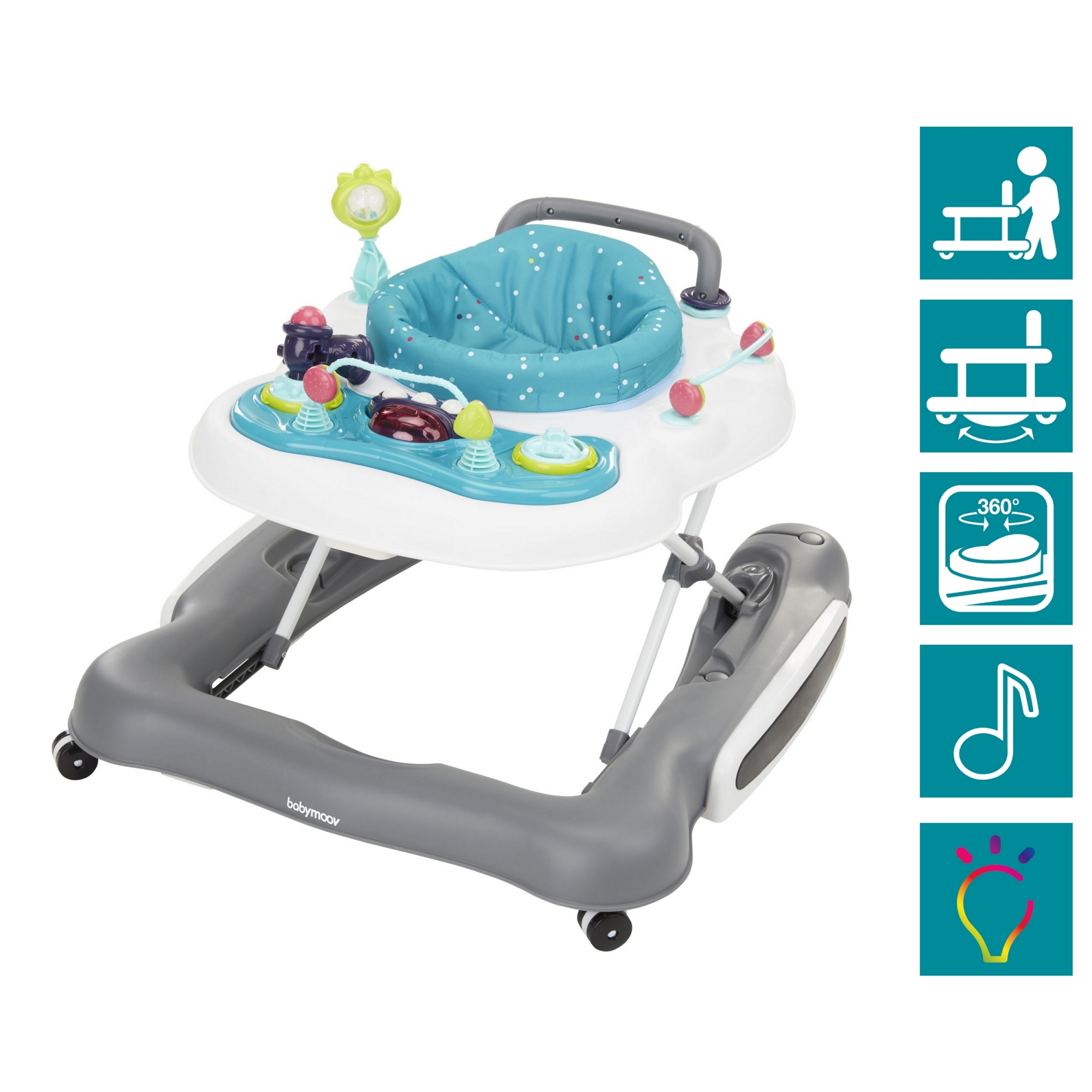 Trotteur Youpala Bébé 2-En-1 Evolutif Réglage Sur 3 Hauteurs Pliable  Musique Et