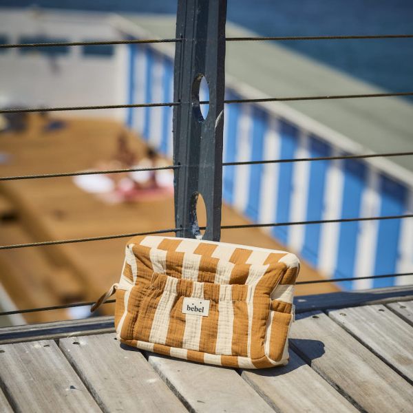 Trousse de toilette bébé grand format Rayure Camel