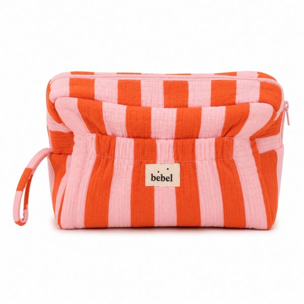 Trousse de toilette bébé grand format Rayure Rose/Orange