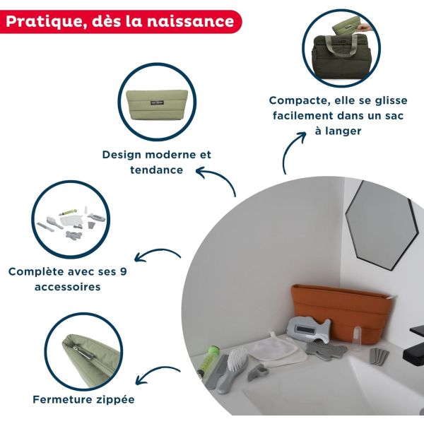 Trousse de soin plumea vert cactus avec 9 accessoires