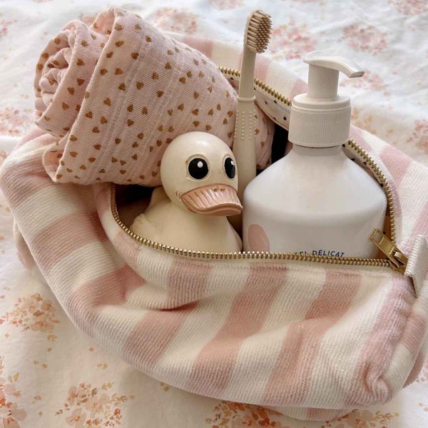 Trousse de toilette bébé Vic Rayée Rose Clair