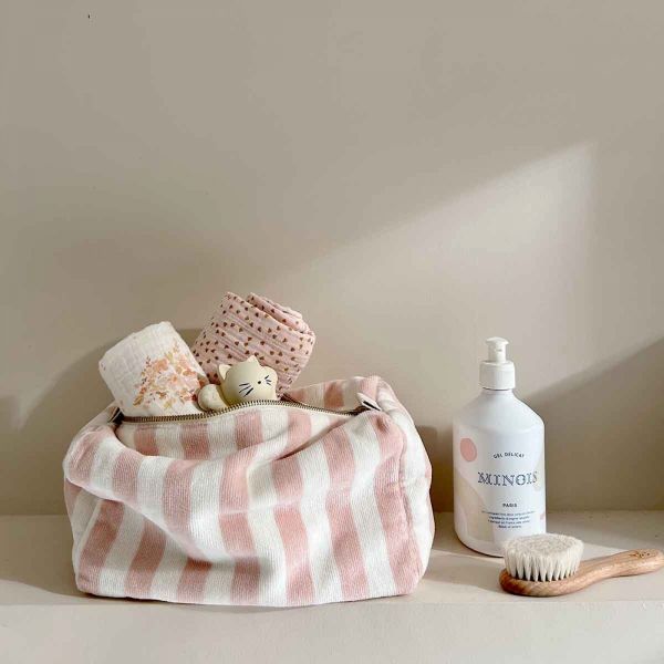Trousse de toilette bébé Vic Rayée Rose Clair