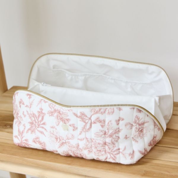 Trousse de toilette bébé zippée imprimée Toile de Jouy Rose