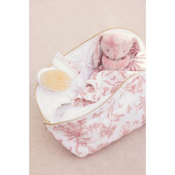Trousse de toilette bébé zippée imprimée Toile de Jouy Rose
