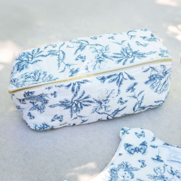 Trousse de toilette bébé zippée imprimée Toile de Jouy Bleu