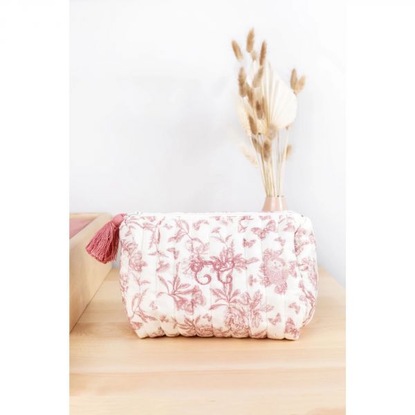 Trousse de toilette Toile de Jouy rose
