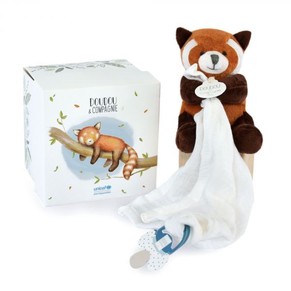 Doudou attache sucette Panda roux UNICEF