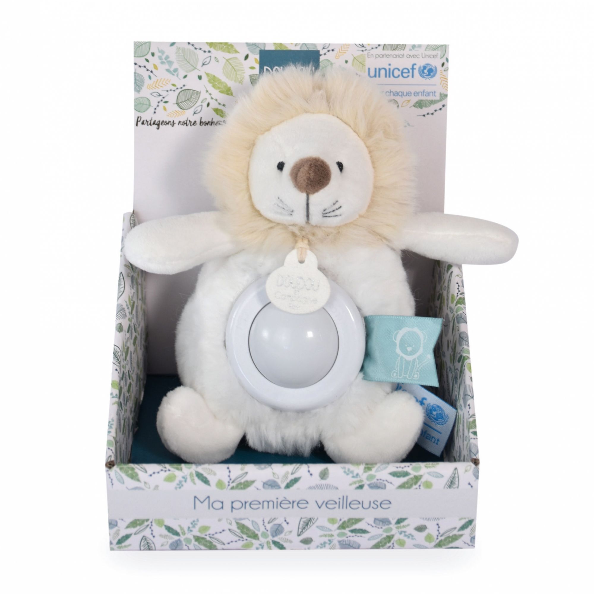 DOUDOU PELUCHE LION BLANC AVEC SON BEBE UNICEF DOUDOU & COMPAGNIE