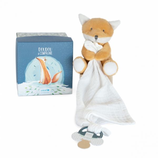 Doudou attache sucette renard UNICEF