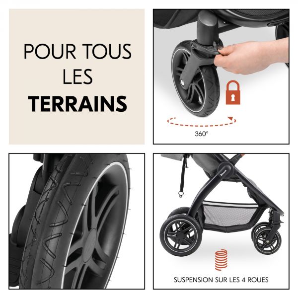 Poussette 4 roues Uptown Black Melange Grey