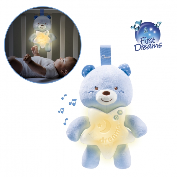 Veilleuse musicale peluche Petit Ourson Bleu