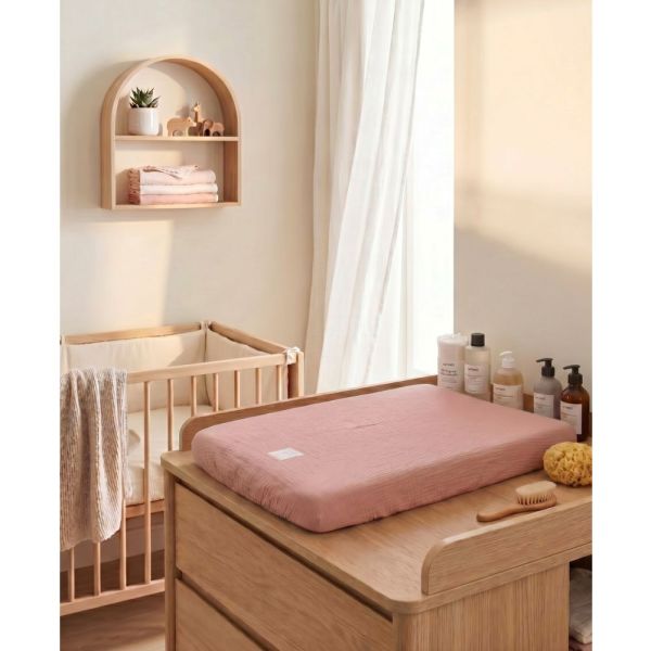 Housse de matelas à langer en coton bio Rose