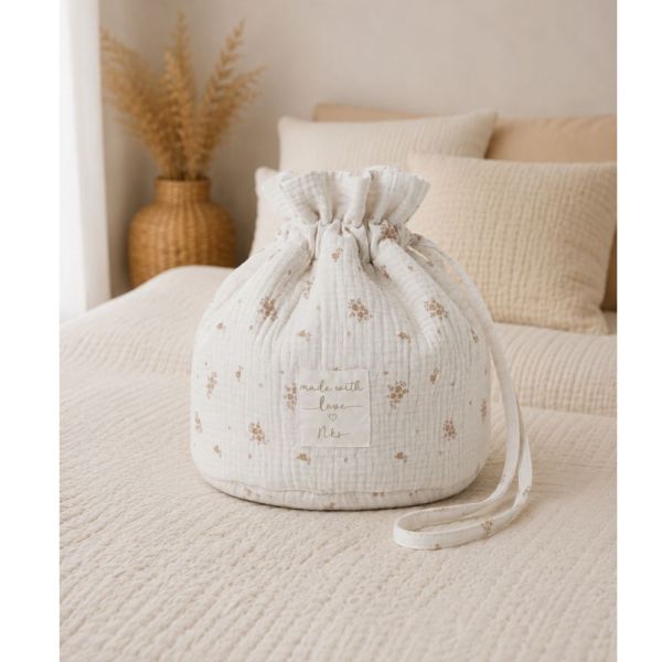 Panier de rangement nomade en coton bio Fleurs d'Antan