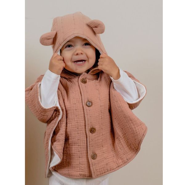 Poncho bébé en mousseline de coton bio Rose