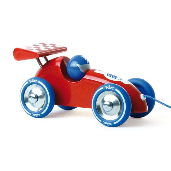 Jouet à tirer Voiture de course rouge et bleue