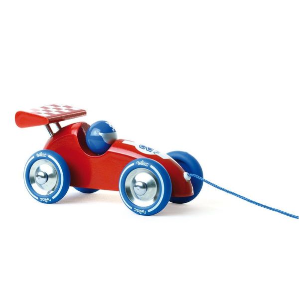 Jouet à tirer Voiture de course rouge et bleue