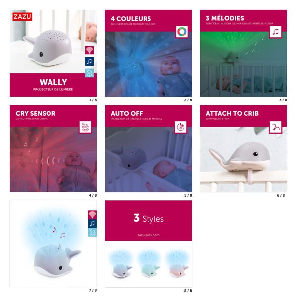 Projecteur d’ambiance océan Wally la baleine gris