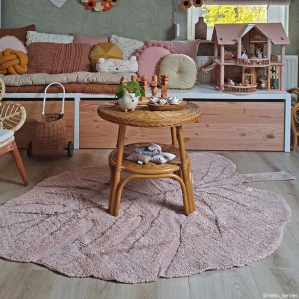 Tapis enfant 120x180 cm Feuille Monstera Rose