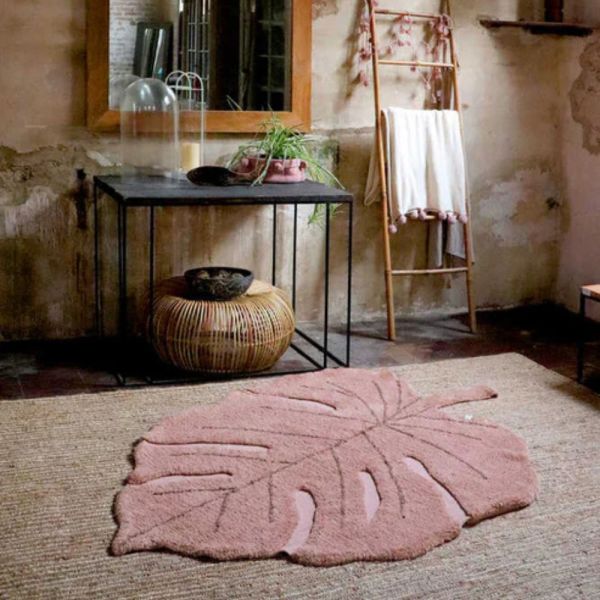 Tapis enfant 120x180 cm Feuille Monstera Rose