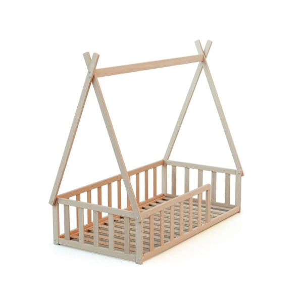 Lit Tipi Webaby au sol 70 x 140 en bois Hêtre Brut