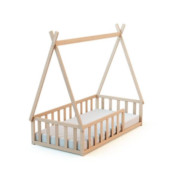 Lit Tipi Webaby au sol 70 x 140 en bois Hêtre Brut