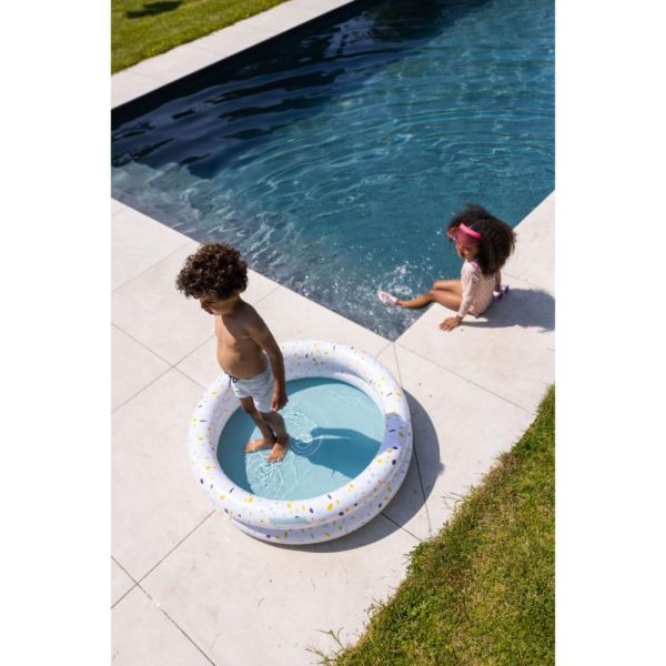 Piscine bébé Ø 100 cm Terrazzo blanc 2 anneaux