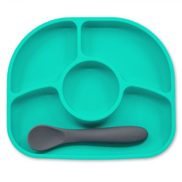 Coffret assiette et cuillère en silicone Yümi Aqua