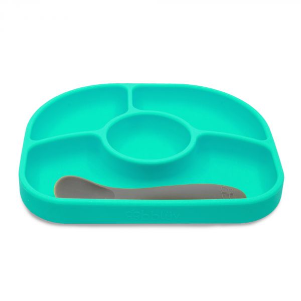 Coffret assiette et cuillère en silicone Yümi Aqua