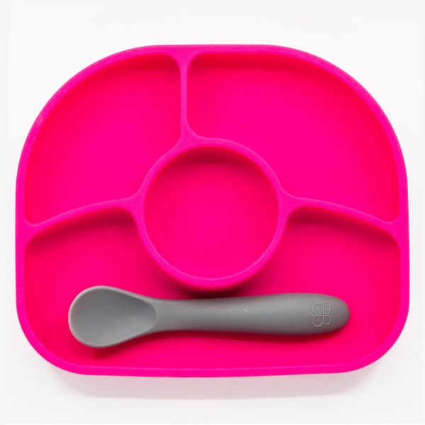 Coffret assiette et cuillère en silicone Yümi Rose